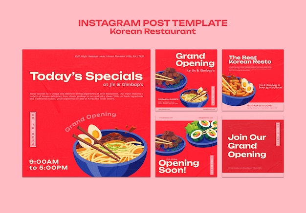 Kostenlose PSD vorlage für instagram-posts für koreanische restaurants