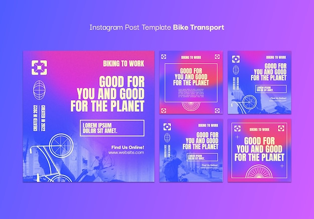 Kostenlose PSD vorlage für instagram-posts mit farbverlauf für den fahrradtransport