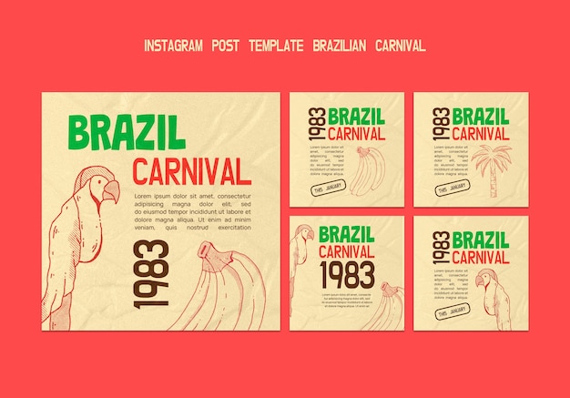 Kostenlose PSD vorlage für instagram-posts zum brasilianischen karneval