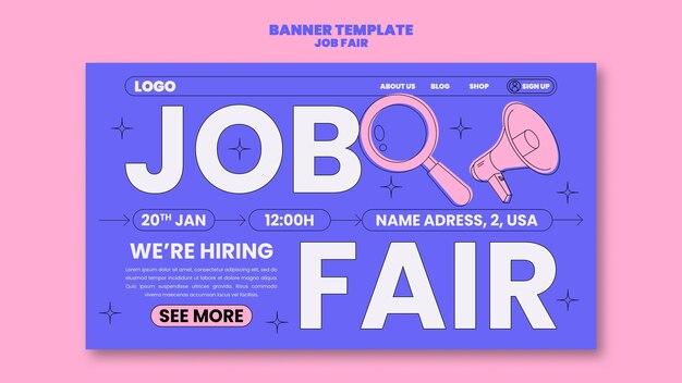 Vorlage für Landingpages von Jobmessen mit flacher Gestaltung