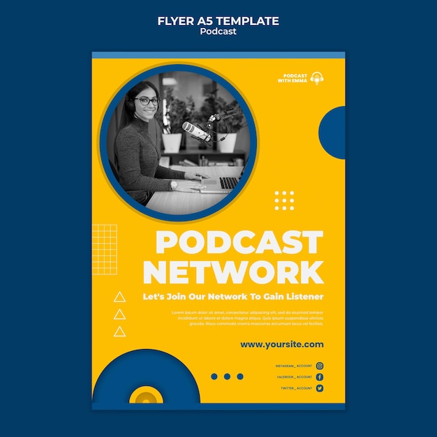 Kostenlose PSD vorlage für podcast-netzwerk-flyer