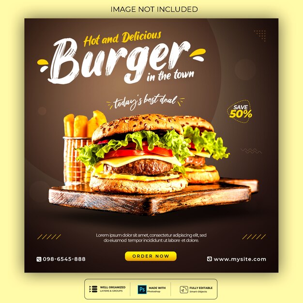 Vorlage für Social-Media-Posts für Restaurants für Fastfood-Burger