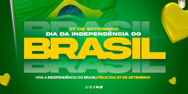 Kostenlose PSD vorlage für soziale medien, 7. september, brasilien, unabhängigkeitstag, independencia do brasilien