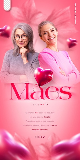 Kostenlose PSD vorlage für soziale medien happy mothers day mothers-kampagne in brasilien in portugiesisch dia das maes