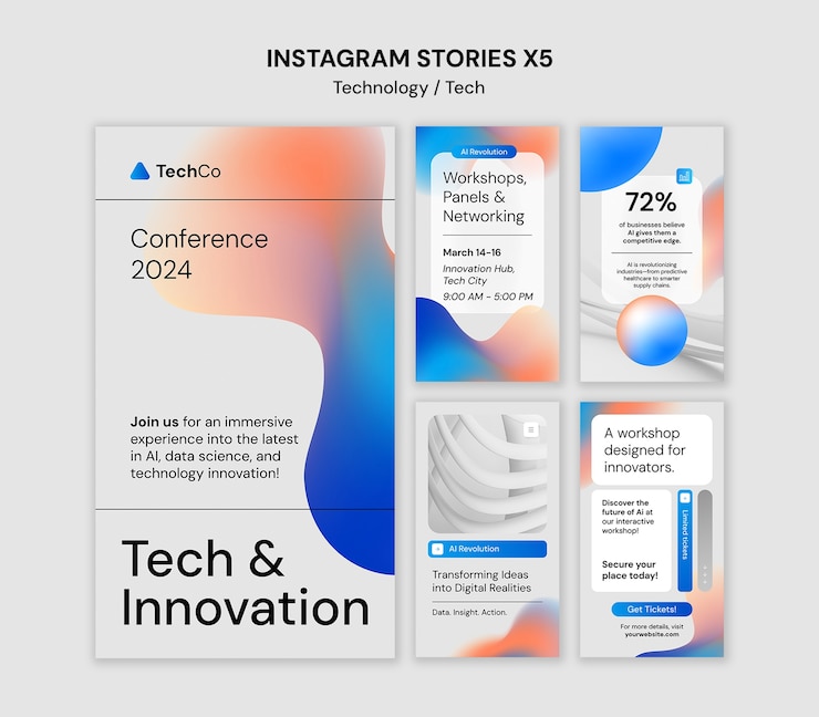 Kostenlose PSD vorlagendesign für technologie-instagram-geschichten