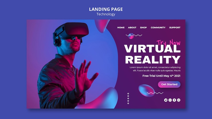 Kostenlose PSD vr brille landingpage vorlage