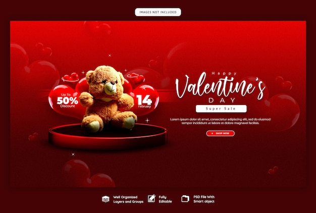 Kostenlose PSD web-banner-vorlage für den valentinstag und den super sale