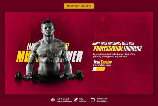Kostenlose PSD web-banner-vorlage für fitnessstudio und fitness