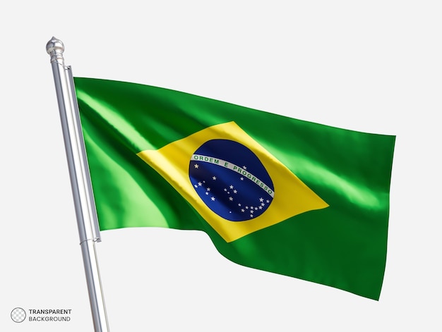 Wehende flagge brasiliens auf fahnenmast aus metall für die komposition