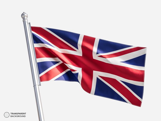 Wehende Flagge des Vereinigten Königreichs auf Fahnenmast aus Metall für die Komposition