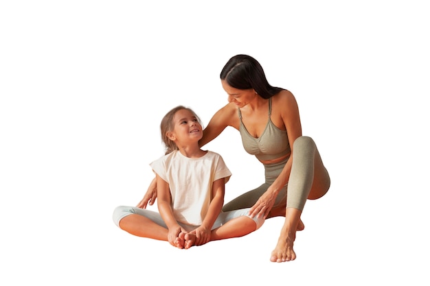 Kostenlose PSD weiblicher yogalehrer, der meditation mit jungem mädchen tut