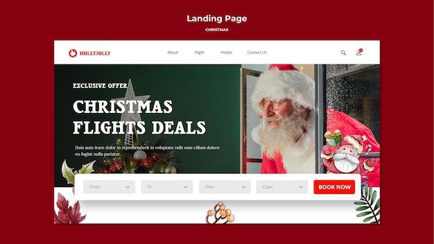 Kostenlose PSD weihnachtsflüge angebote landingpage vorlage