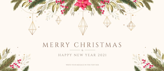 Weihnachtshintergrund mit Aquarell und goldenen Verzierungen