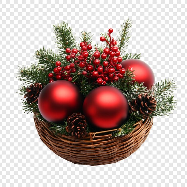 Weihnachtskorb mit roten Ornamenten und festlichem Grün