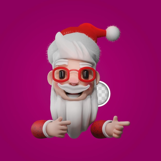 Weihnachtsmann, der mit der Hand zeigt. 3D-Rendering