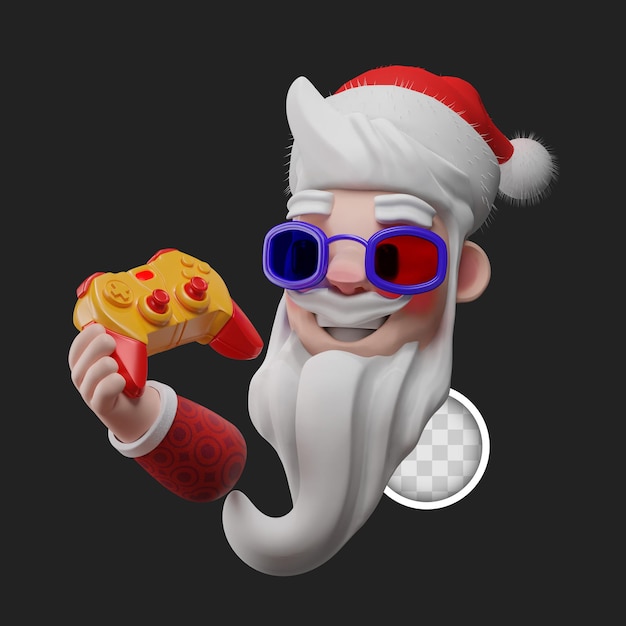 Weihnachtsmann, der Videospiel-Joystick zeigt. 3D-Rendering