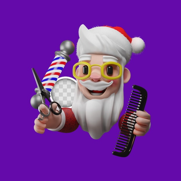 Weihnachtsmann mit barbershop-elementen. 3d-rendering