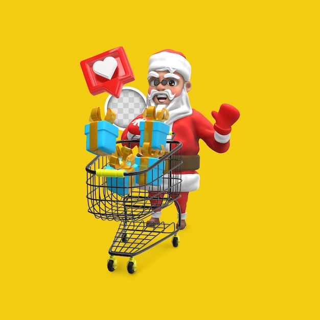 Kostenlose PSD weihnachtsmann mit einkaufsgeschenken. 3d-rendering