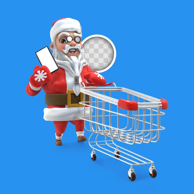 Weihnachtsmann mit Online-Shopping. 3D-Rendering