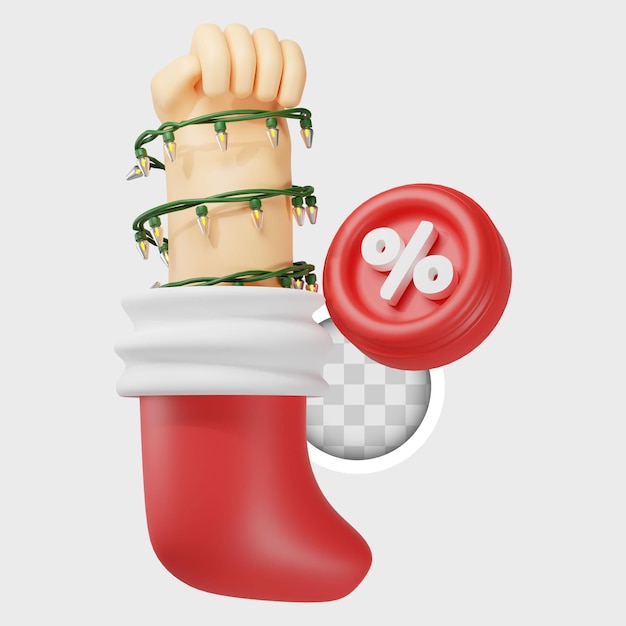 Kostenlose PSD weihnachtsrabatte und socken mit handleuchten 3d-illustration