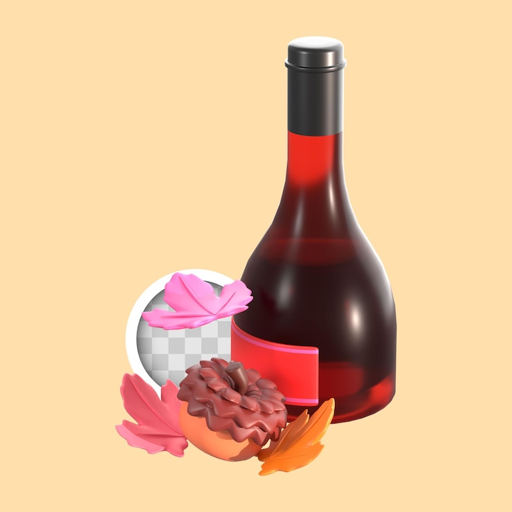 Kostenlose PSD wein mit nüssen für thanksgiving 3d-illustration