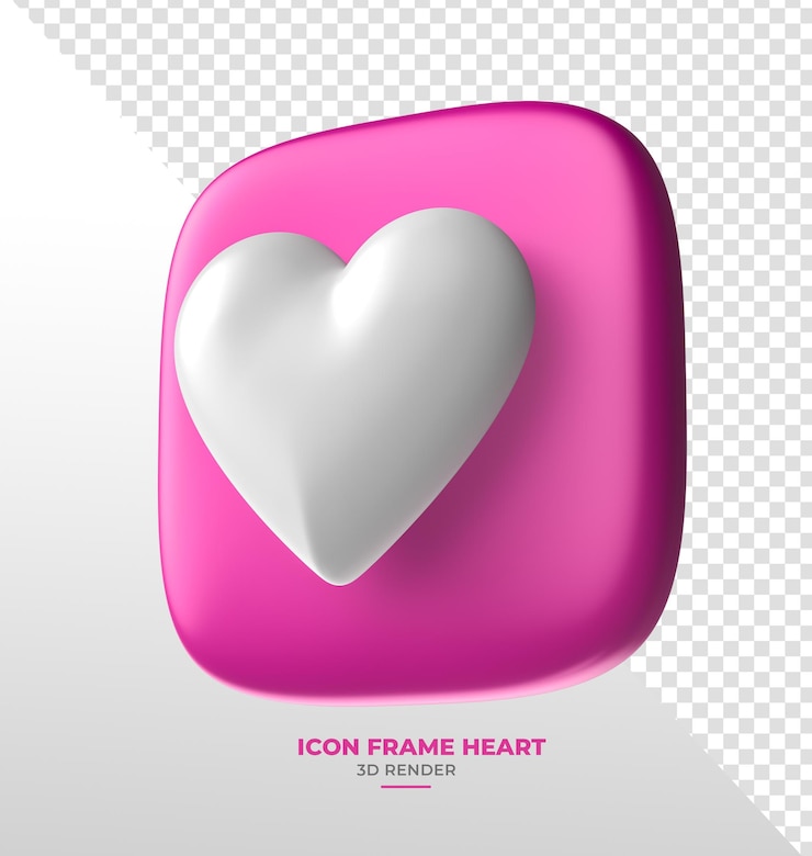 Kostenlose PSD weißes herz auf rosa quadratischem abzeichen für oktober rosa kampagne in 3d-rendering mit transparentem hintergrund