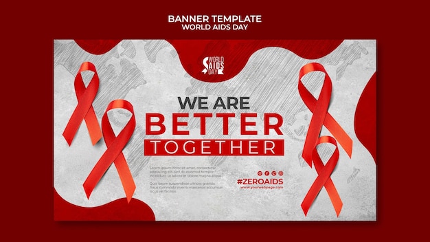 Kostenlose PSD welt-aids-tag-banner-vorlage mit roten details