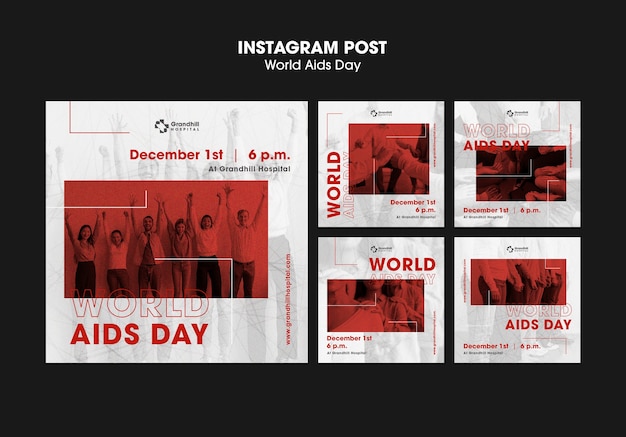 Welt-aids-tag-bewusstseins-instagram-post-set