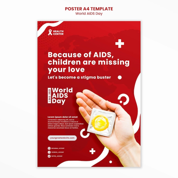Welt-aids-tag-druckvorlage mit roten details