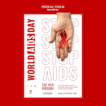 Welt-aids-tag-druckvorlage mit roten details