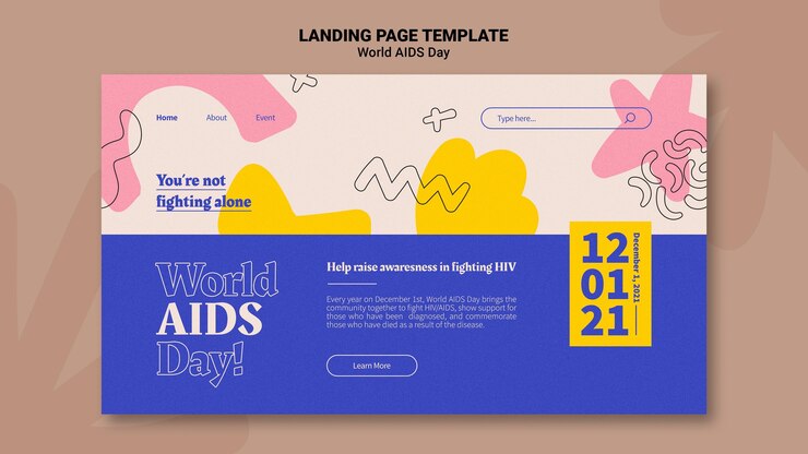 Kostenlose PSD welt-aids-tag-webvorlage mit bunten details
