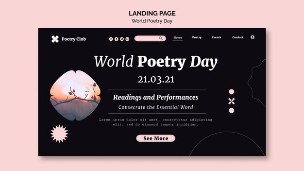 Weltpoesie-Tag Landingpage-Vorlage