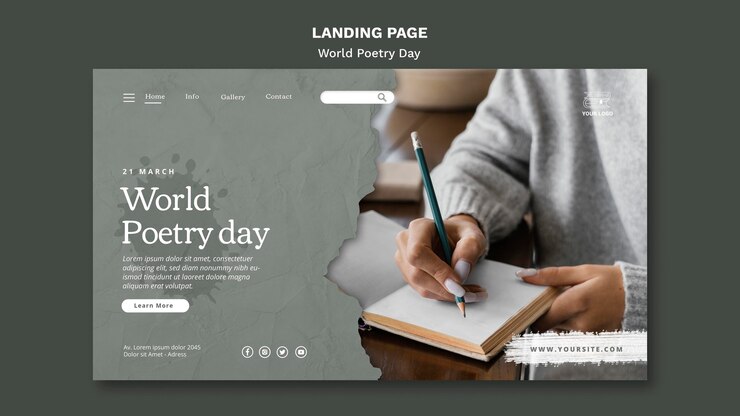 Kostenlose PSD weltpoesie-tag landingpage-vorlage