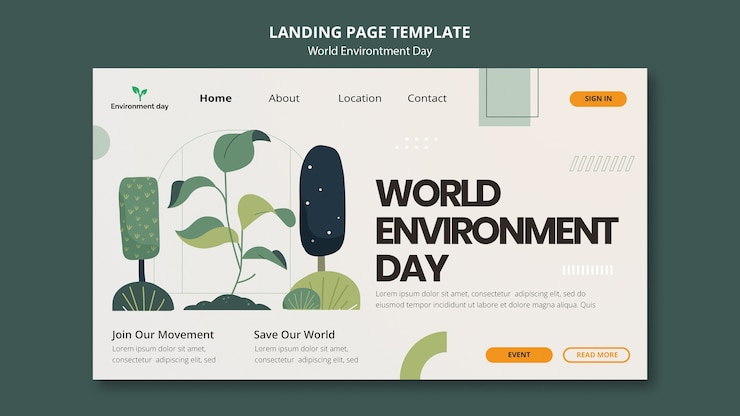 Kostenlose PSD weltumwelttag mit pflanzen-landing-page-vorlage