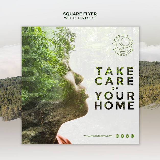 Kostenlose PSD wilde natur kümmert sich um ihren home square flyer