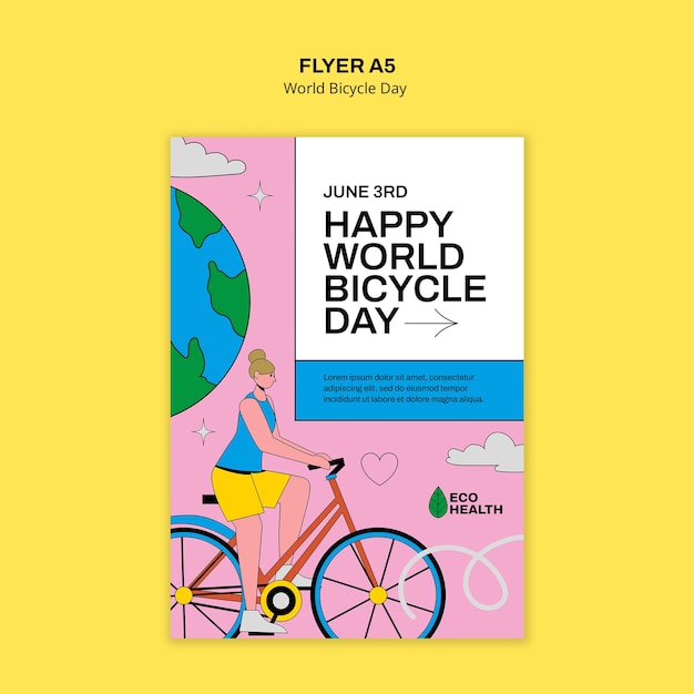 Kostenlose PSD world bicycle day template design