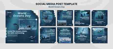 Kostenlose PSD world ocean day instagram post template design