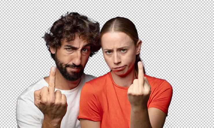Kostenlose PSD wütend, verärgert, rebellisch und aggressiv, mit dem mittelfinger herumdrehen, zurückwehren