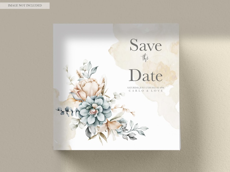Kostenlose PSD wunderschöne vintage-aquarell-blumenhochzeitseinladungskarte