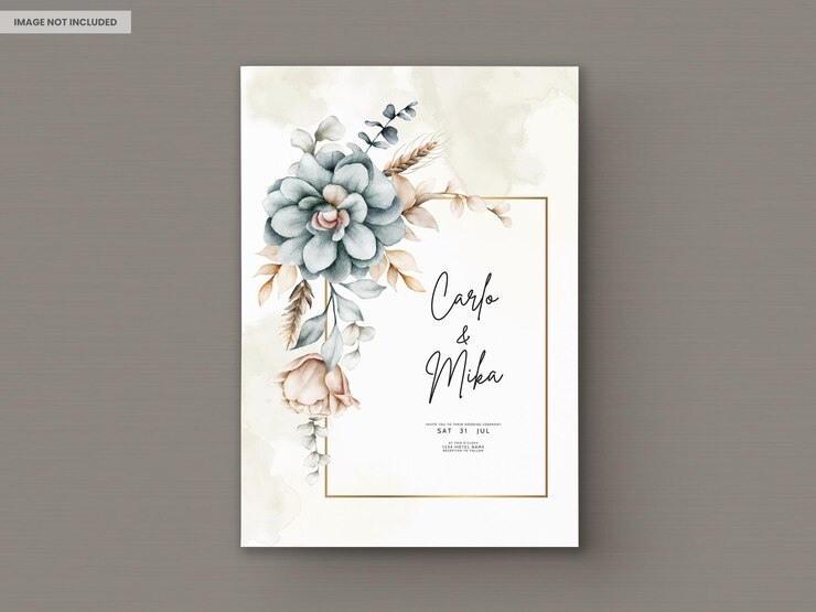 Kostenlose PSD wunderschöne vintage-aquarell-blumenhochzeitseinladungskarte