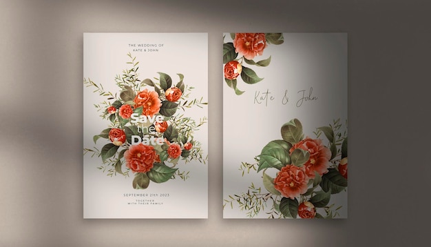 Wunderschönes briefpapier-set für hochzeitseinladungen, verziert mit blumen und blättern