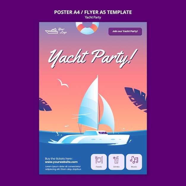 Kostenlose PSD yacht-party-poster-vorlage