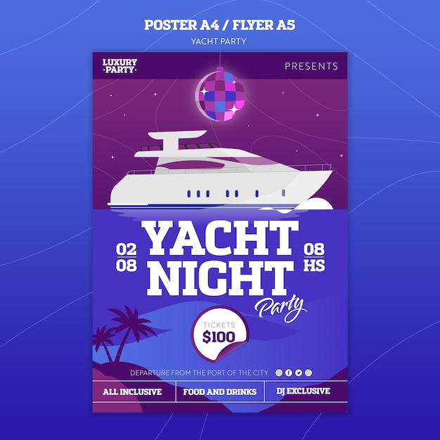 Kostenlose PSD yacht-party-poster-vorlage