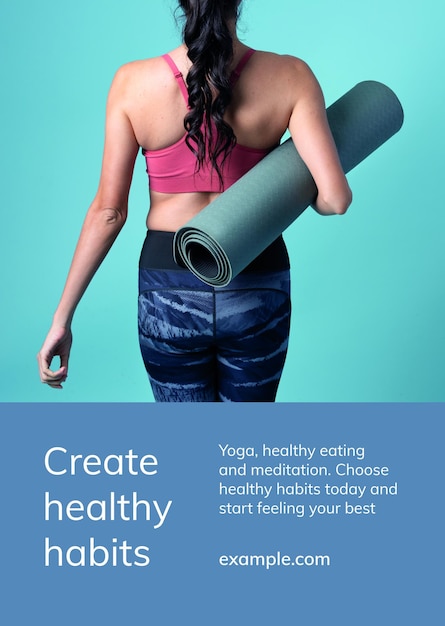 Kostenlose PSD yoga-übungsvorlage psd für einen gesunden lebensstil für werbeplakate