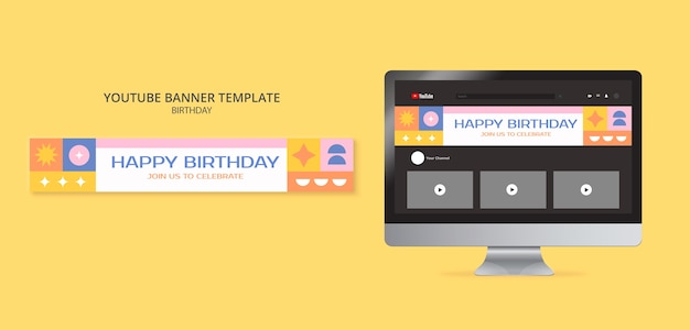 Kostenlose PSD youtube-banner für geometrische geburtstagsfeiern