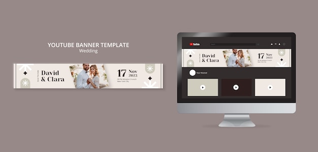 Kostenlose PSD youtube-banner für geometrische hochzeitsfeiern