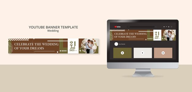Youtube-Banner für Hochzeitsfeier im flachen Design