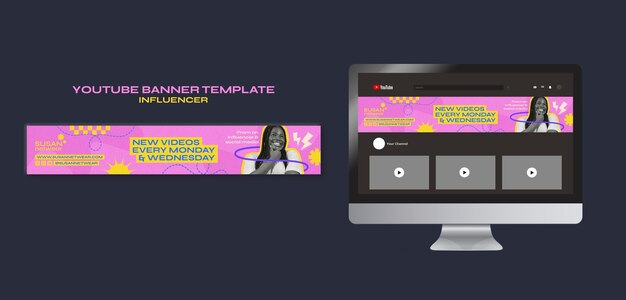 Youtube-Banner für Influencer mit flachem Design