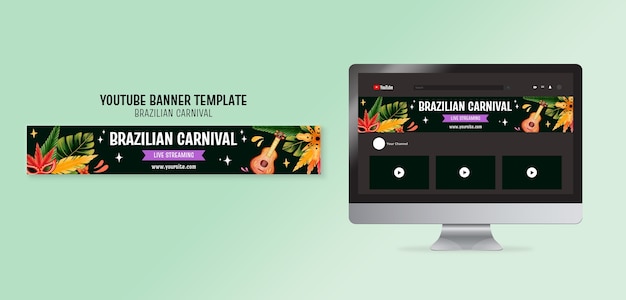 Kostenlose PSD youtube-banner-vorlage für den brasilianischen karneval