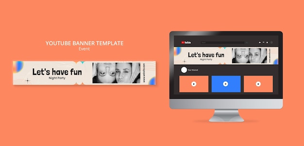 Kostenlose PSD youtube-banner-vorlage für die gradient-nachtparty